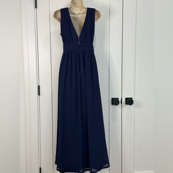 Lulus Heavenly Hues Maxi Dress Gown Deep V Modest Leg Slit Navy Blue Small Prom - Picture 4 of 16